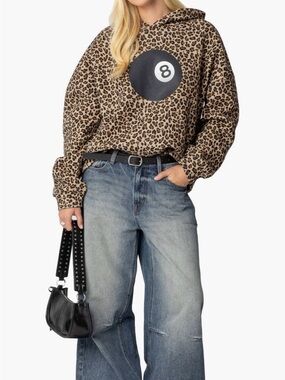 Edikted 8 Ball Leopard Print Oversized Graphic Hoodie NWOT Size Small